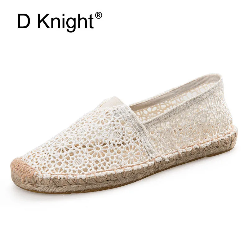 

2018 New Women Flats Espadrilles Lace Straw Fisherman Shoes Summer Hollow Hole Casual Shoes Big Size Lady Hemp Rope Sandal Shoes