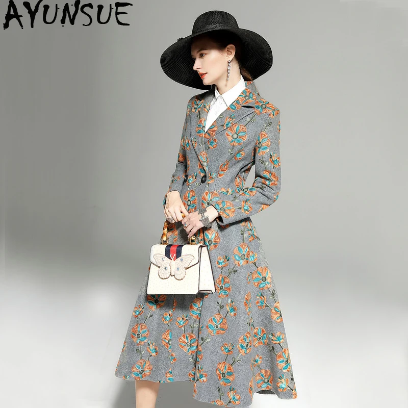 AYUNSUE осенне зимнее шерстяное пальто женская двубортная длинная куртка ВИНТАЖНЫЕ