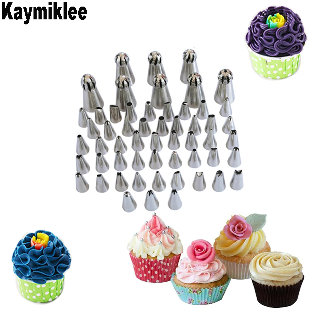 

KAYMIKLEE 56PCS/SET Stainless Steel Nozzles Cake Ball Icing Piping Stainless Steel Cake Decorating CS136