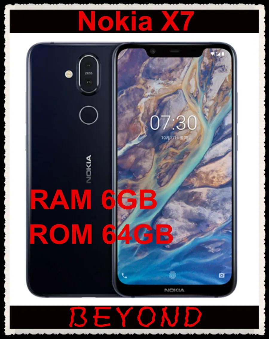 Nokia X7, 6 ГБ ОЗУ, 64 Гб ПЗУ, две sim-карты, разблокированный Android мобильный телефон, LTE 6,18 '', 3 камеры, четыре ядра, 3500 мАч, отпечаток пальца, Snapdragon 710
