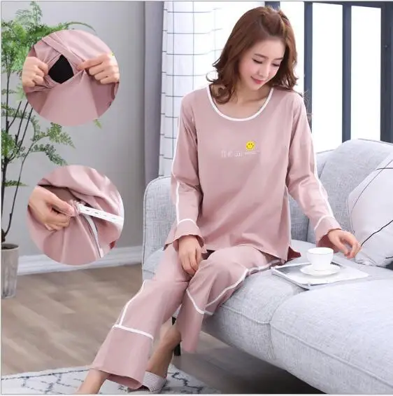 

Fdfklak Home Clothes For Women Spring Autumn Cotton Nursing Pajamas Maternity Sleepwear Breastfeeding Pyjama Maternity XXL F167