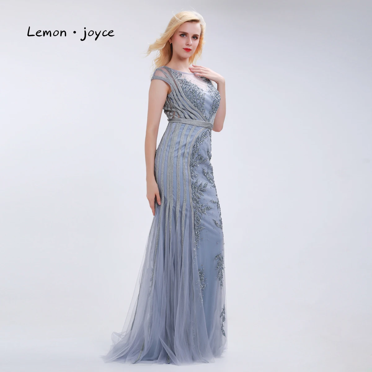 Lemon joyce Длинные вечерние платья 2020 с круглым вырезом прозрачные бисером Вечерние