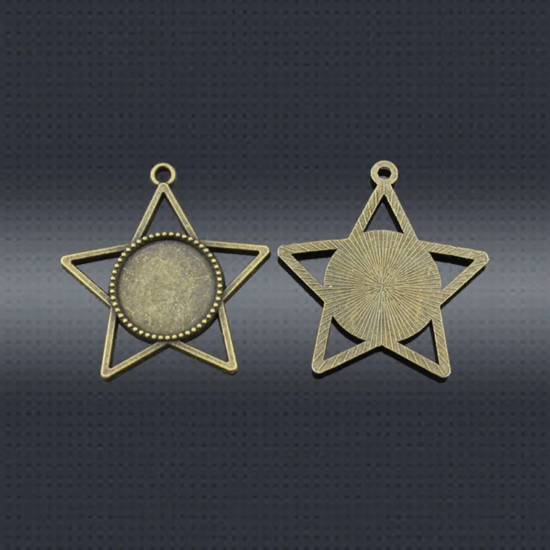 

To Fit 18mm Round Cabochon Antique Bronze Plated Vintage Style Alloy Pentagram Pendant Blank Settings For Jewelry Making