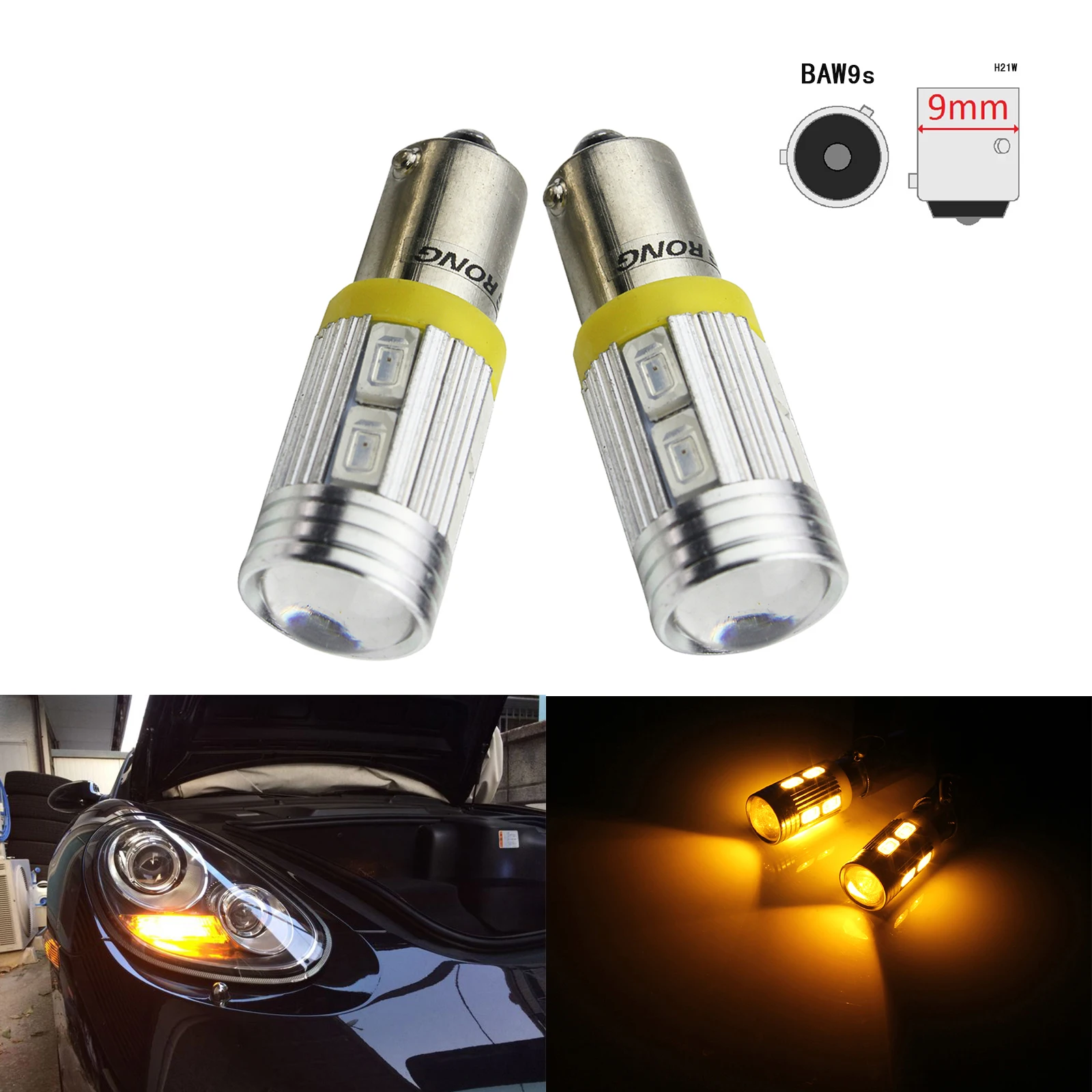 Светодиодный фонарь ANGRONG 2x BAW9s HY21W 10 SMD передний индикатор задний дневного света