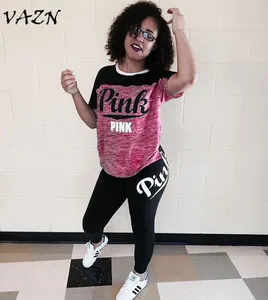 VAZN, высокое качество, высокое качество, дизайн 2018, комплект из 2 предметов, повседневный Женский комплект с принтом, буквенным принтом, полный рукав, бодикон, плюс размер, новинка, Женский комплект NY6020