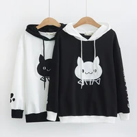 2020 autumn fashion hoodies pullover japanese kawaii cat words women sweetshirts harajuku kawaii female black white sweatshirt