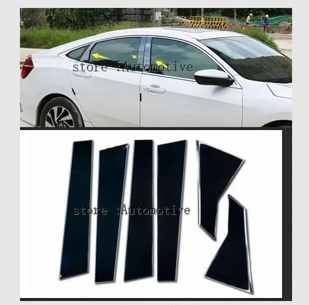 2016 2017 2018 черное окошко столбик крышка подходит для Honda Civic Седан хромированная
