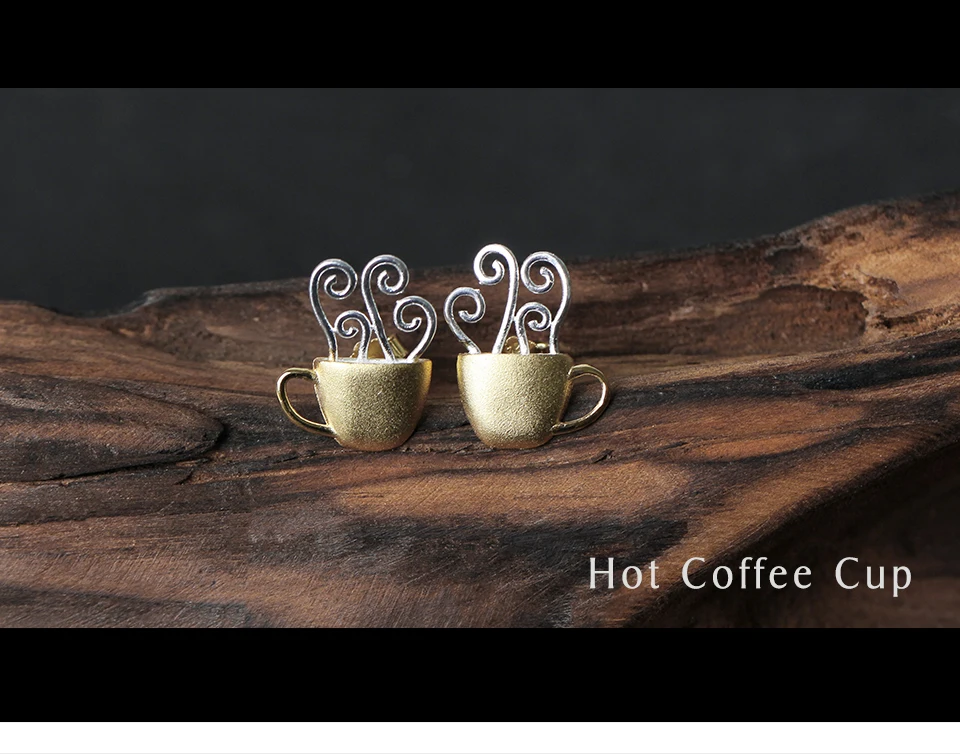 Lotus весело Настоящее серебро 925 проба заклепки творческий ручной Fine Jewelry чашка горячего кофе стильные серьги-гвоздики для Для женщин Brinco