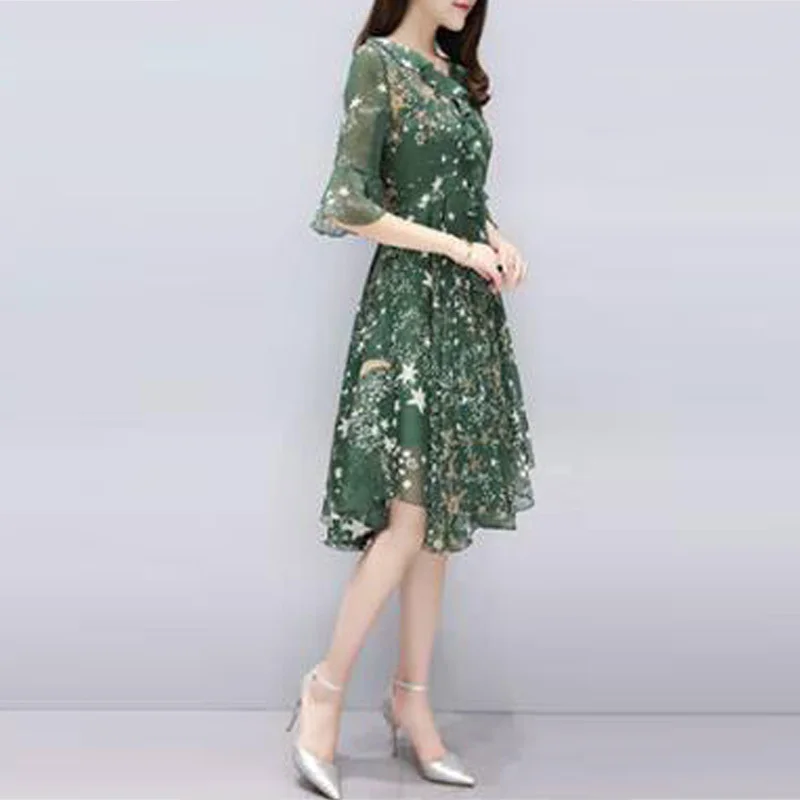 2019 летнее платье с цветочным принтом женское повседневное шифоновое узором