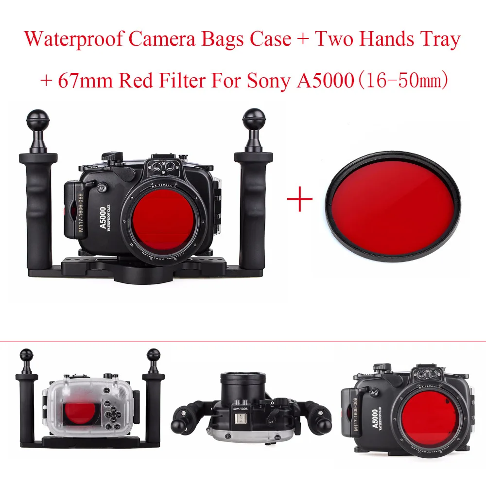 

Чехол для Камеры Для Подводного Погружения Sony A5000 16-50 мм, водонепроницаемый чехол 40 м/130 футов, с подставкой для двух рук и красным фильтром