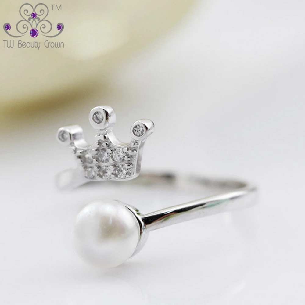 Женское кольцо из серебра 925 пробы с натуральным пресноводным жемчугом|crown rings for