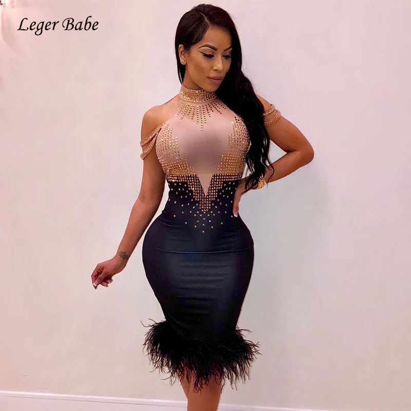 Lege Babe новое платье с бисером Vestidos блестящее сексуальное платье с открытыми плечами без рукавов с перьями для выпускного вечера вечерние Бандажное Платье женское облегающее