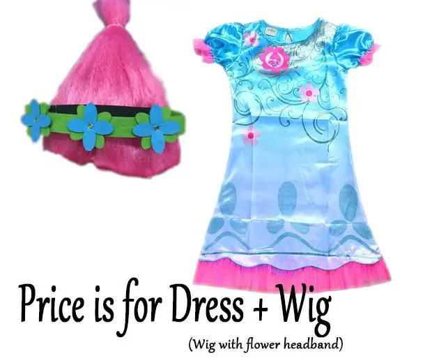 Новинка 2017 вечерние принадлежности платье тролля Поппи + набор париков для детей