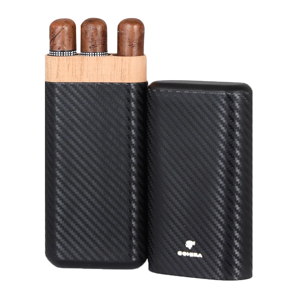COHIBA 3 трубки кожа Humidor портсигар чехол Дерево кедра с подкладкой Путешествия