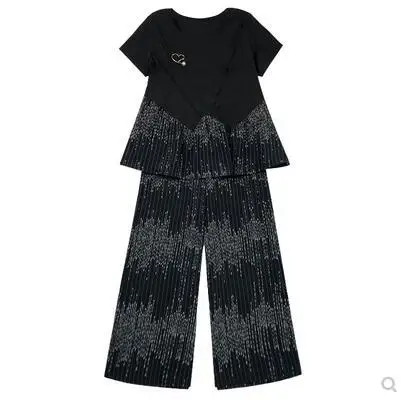 Свободные широкие брюки размера плюс черные рубашки и женские с принтом