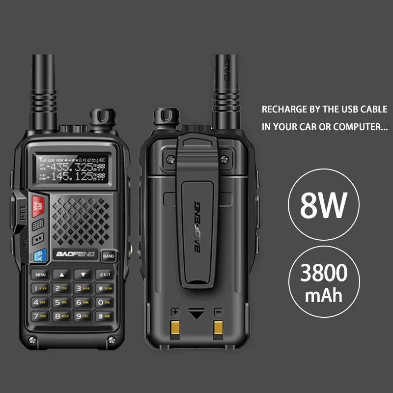 2 шт BAOFENG BF-UVB3 PLUS 8 Вт Высокая мощность UHF/VHF Двухдиапазонная 10 км дальняя рация 3800 мАч батарея портативное радио