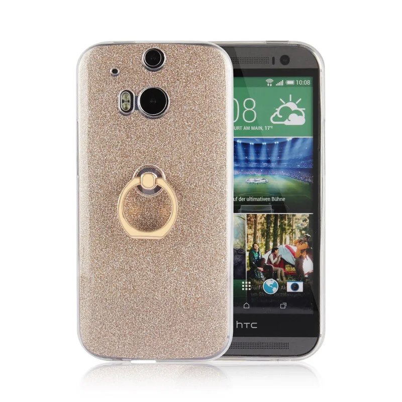 Мягкий силиконовый чехол с кольцом держателем и блестками для HTC One M8 M8/M8S мягкая