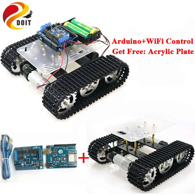 WiFi RC Smart Robot Tank Chassis with Dual DC Motor+ ESPduino Development Board+ Motor Driver Board for DIY Project T100