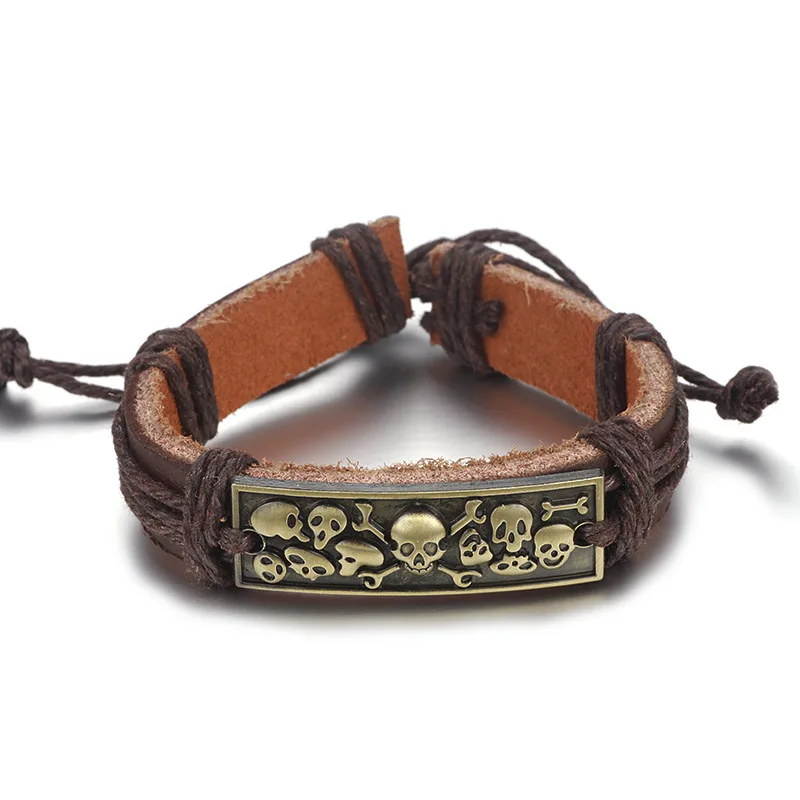 SPINNER 2017 Новый Панк Череп оригинальные винтажные кожаные браслеты Веревка Браслет