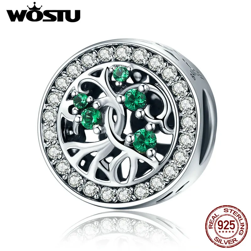 WOSTU,, Настоящее 925 пробы, серебряное дерево жизни, прозрачный CZ бисер, подходит для оригинального DIY браслета, S925 ювелирные изделия, FIC616