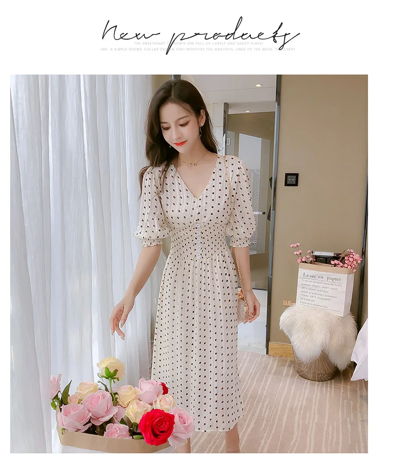 Женское шифоновое платье в горошек сеточку с рукавами-фонариками красного цвета