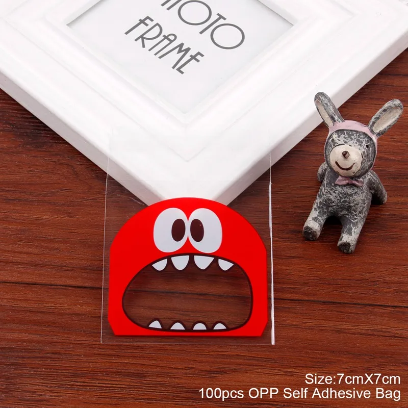 Red 7x7 FENGRISE Monster Candy Bag Прозрачный матовый Подарочный мешок для печенья, свадьбы, дня рождения, вечеринки, подарочные пакеты, упаковочные материалы, пластиковые пакеты - Цвет: Red 7x7
