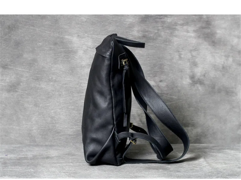 PNDME high quality fashion cowhide men's women's backpack casual simple daily light genuine leather black travel laptop bagpack