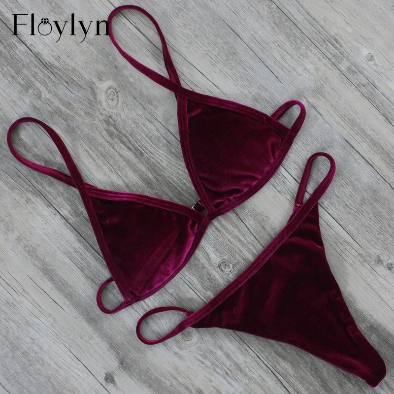Floylyn 2017 женские бразильские бархатные стринги треугольные пуш ап бикини