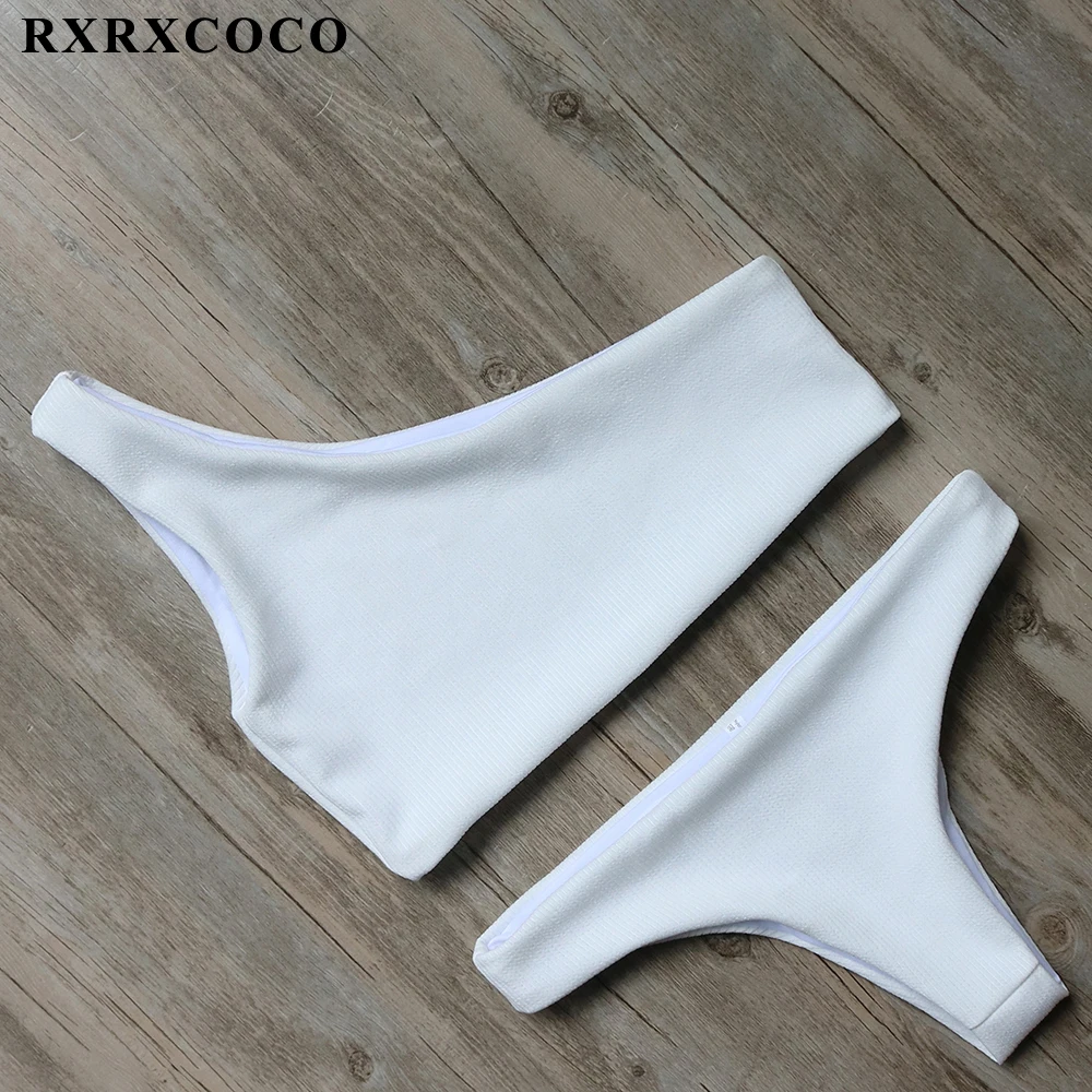 RXRXCOCO, одноцветные бикини,, бразильский купальник, женский белый комплект бикини, сексуальный купальник на одно плечо, женские стринги, купальник