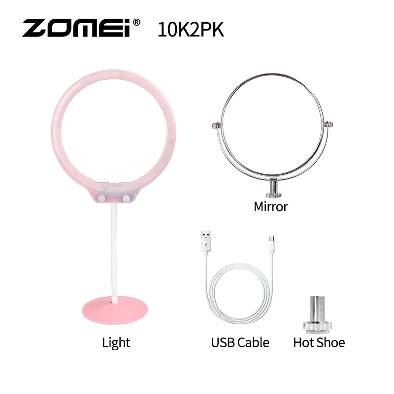10K2PK ZOMEI 10 дюймов ZM128 живое наполнение свет красивое кольцо свет затемнение с подставкой для телефона светодиодный кольцевой свет 7,5 Вт зеркало для макияжа фото свет - Цвет: 10K2PK