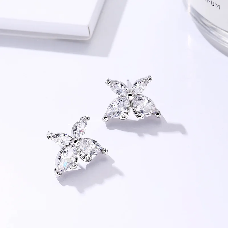 Moqu Новая Мода Хрустальная бабочка серебряные серьги с шипами вкладывая