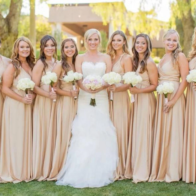 

Bridesmaid Dress Multiway Long Dress Infinity Maxi Dress Champagne Convertible Wrap Dress With One Shoulder Styles