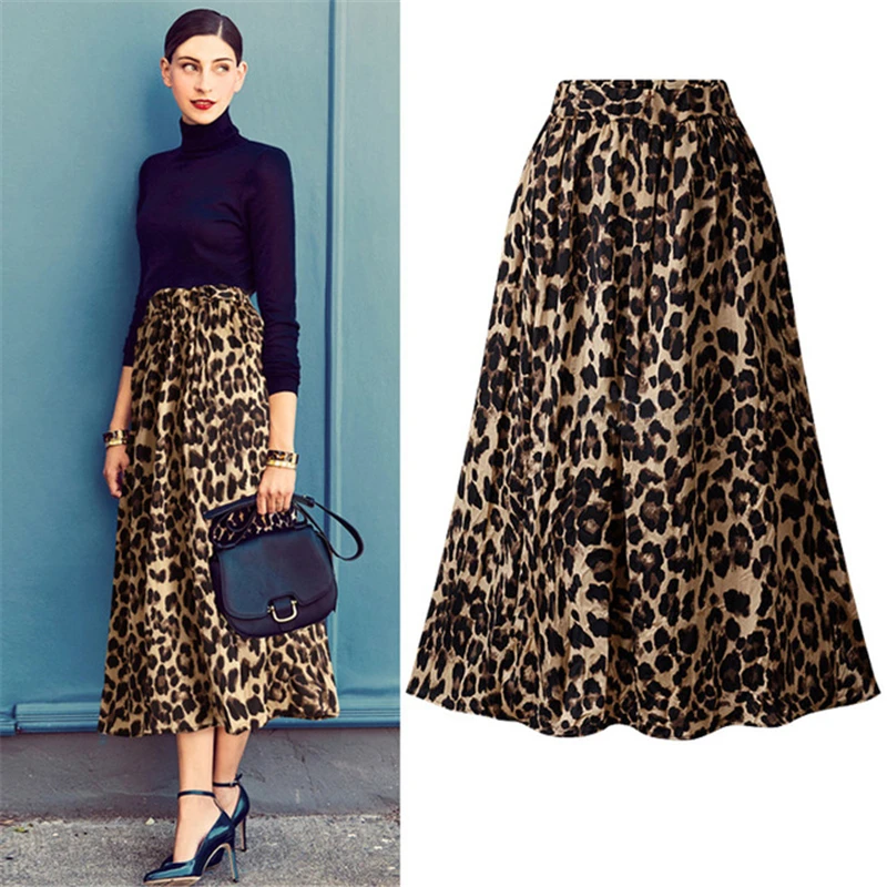 New 2018 Winter and Autumn Female Leopard Skirt Long Large Size Gold Velvet A-line Women SK268 | Женская одежда