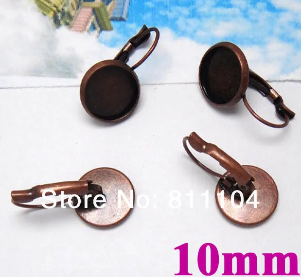 

10mm Vintage Antique Copper Plated Circle Bezel Tray French Style Clip Hook Earrings Settings Blank Jewellry Findings Wholesale
