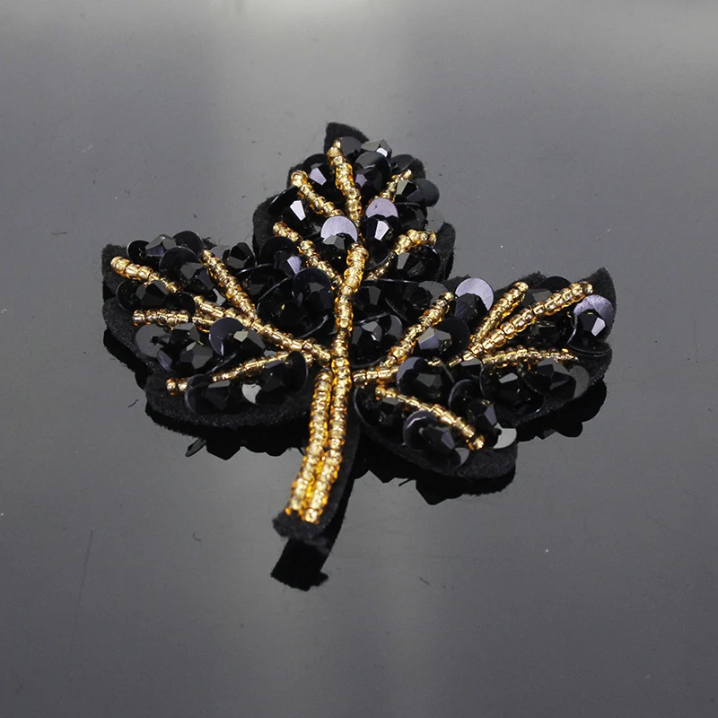 Нашивки ручные с бусинами и кленовыми листьями нашивка вышивкой аппликация для