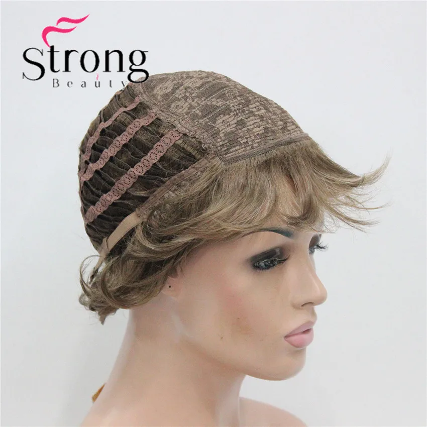 StrongBeauty короткий парик мягкий взъерошенные кудри коричневый выделяет полный синтетические парики выбор цвета