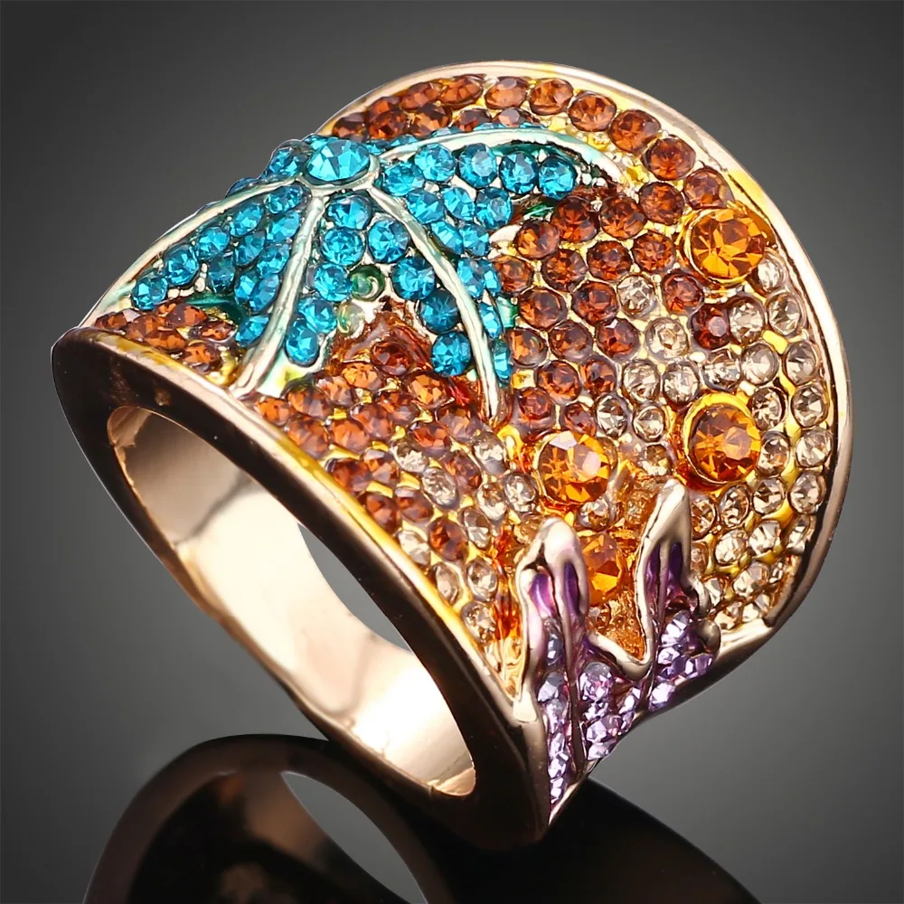 Золото-цвет женщины кольца Сплава Асфальтовая Полные Кристаллы 5 Звезда