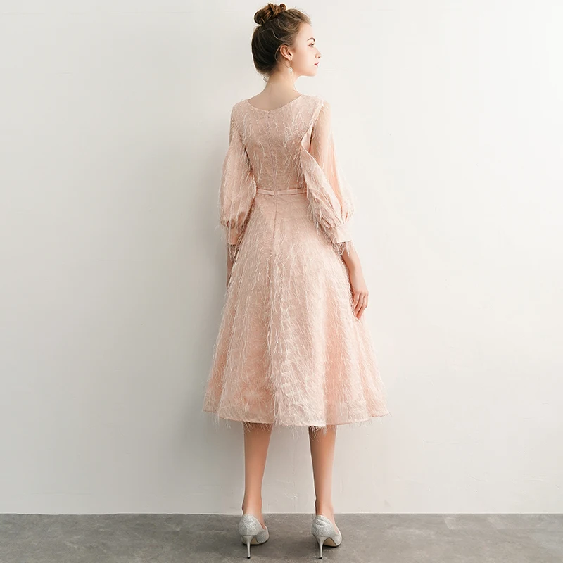 Robe de Soiree Courte розовое винтажное кружевное вечернее платье короткое вечернее платье с поясом Vestido de Festa LYFY13