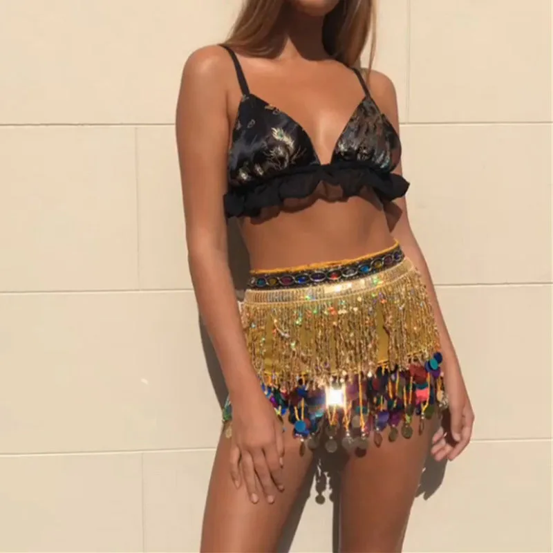 Женская мини юбка с блестками летняя яркая пляжная Короткая для