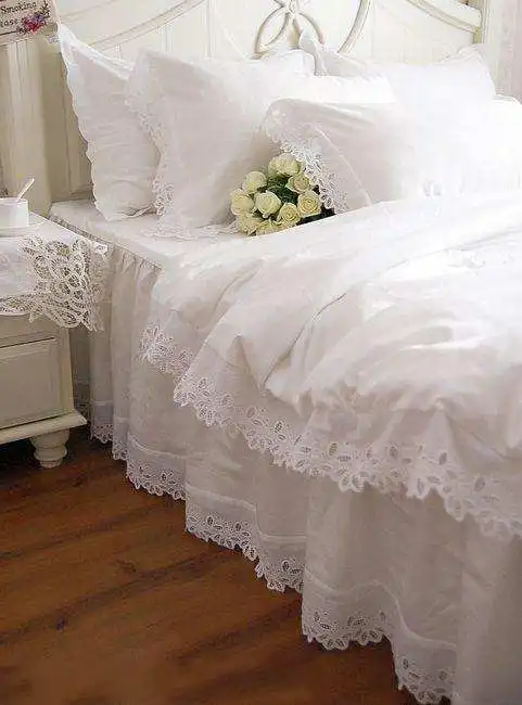 Комплекты постельного белья принцессы из чистого белого хлопка 4 шт. корейское