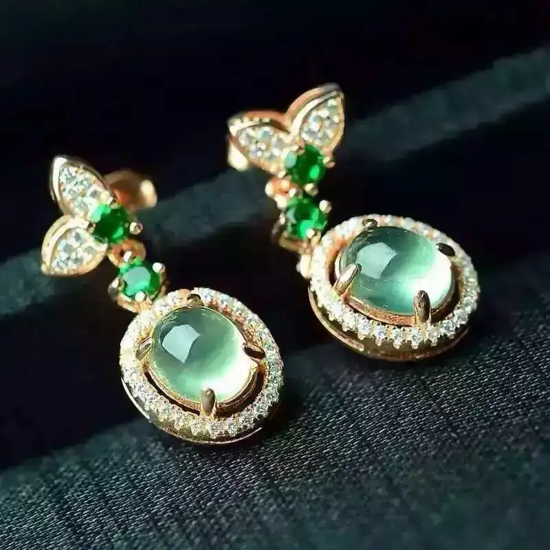 Женские серьги подвески с натуральным prehnite Классические круглые из серебра 925