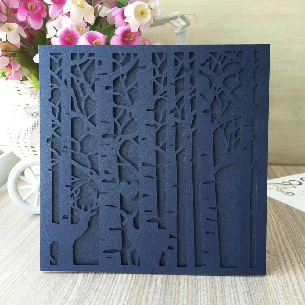 20pcs Laser Cut Forest Pattern design Wedding Party Birthday decoration Invitation Best wishes Blessing Paper card theme | Дом и сад
