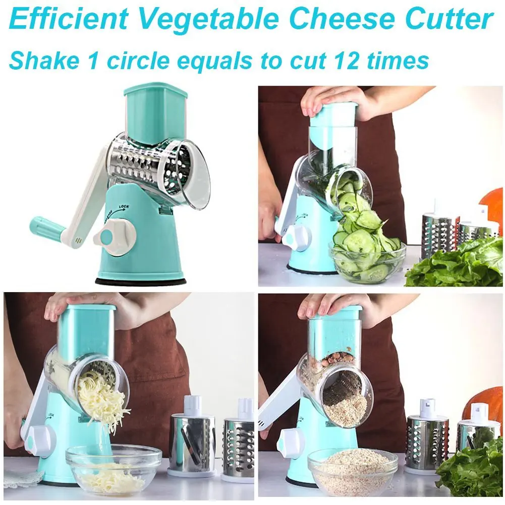 Vegetable Cheese Cutter Round Slicer Shredder Grinder with 3 Interchanging Ultra Sharp Cylinders Stainless Steel Drums | Дом и сад