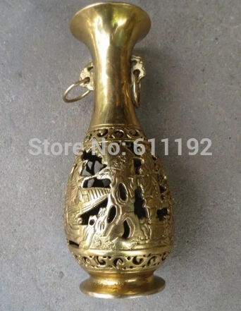 Qianlong pair старый Тибет домашний декор латунные полые узоры вазы|vase brass|vase decoration