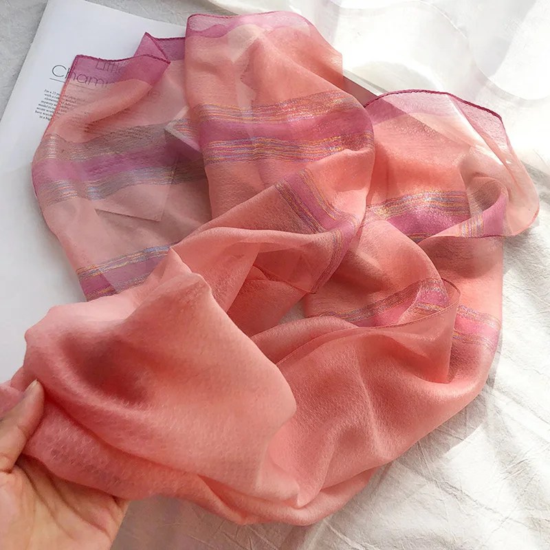 Новый весенне осенний золотистый Шелковый боковой шарф Корейская версия летний