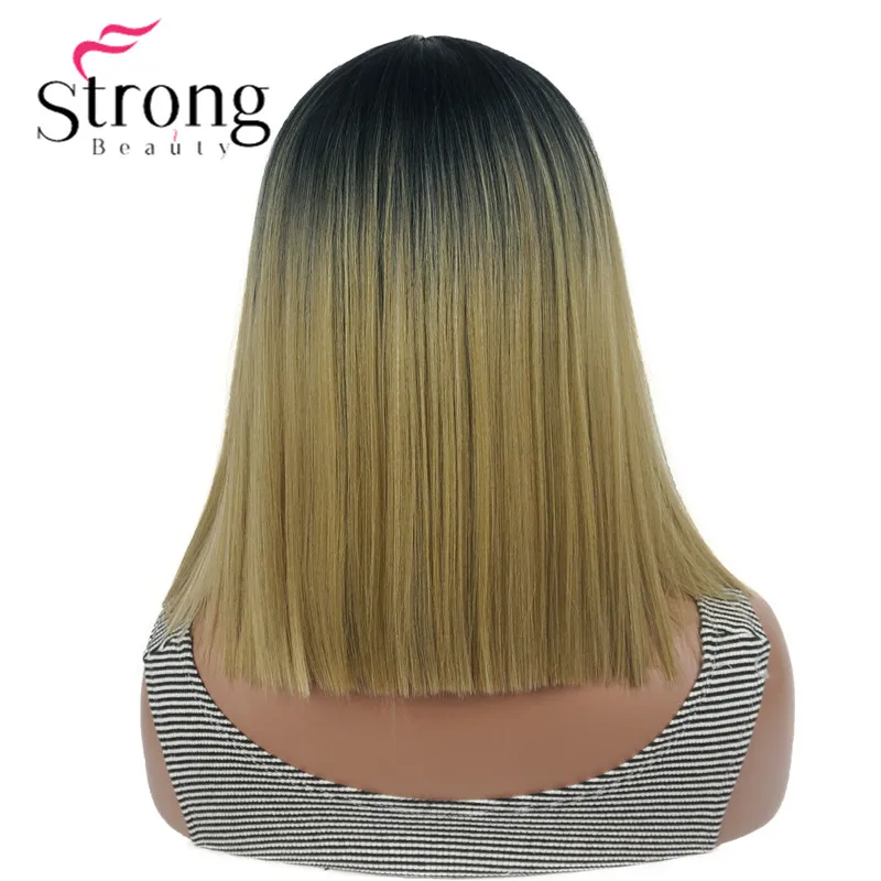 StrongBeauty Средний Яки прямой аккуратный и натуральный Омбре глонден блонд полный синтетический парик для женщин