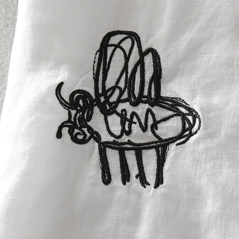 Summer cool new linen short-sleeved t-shirt exquisite trend male loose embroidery pattern stitching t shirt camisetas hombre | Мужская