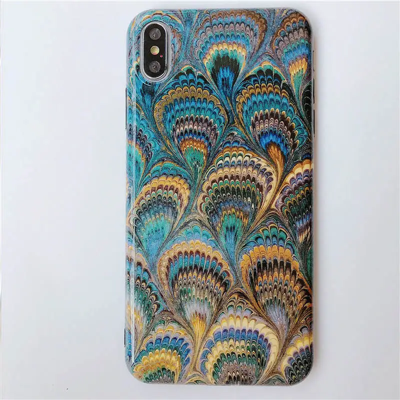 Peacock Feather Glossy Tpu Soft Shell For Iphone 66s 78 78plus x/Xs Xr Xsmax Vintage Fashion Drop Protection Sleeve |
