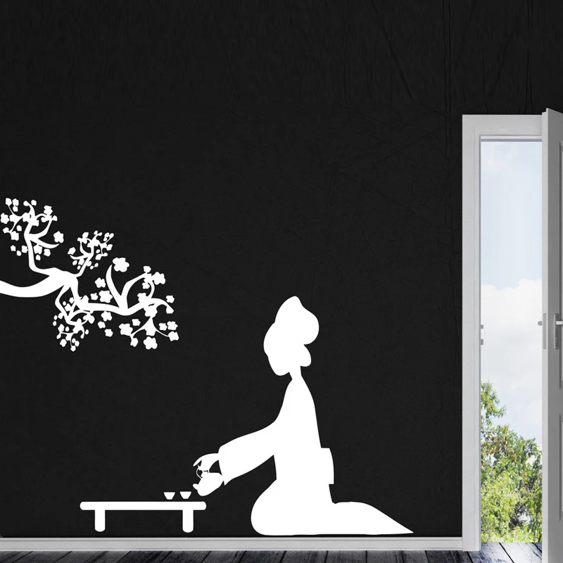 Виниловая наклейка восточные наклейки на стену Гейша и японский чай церемония