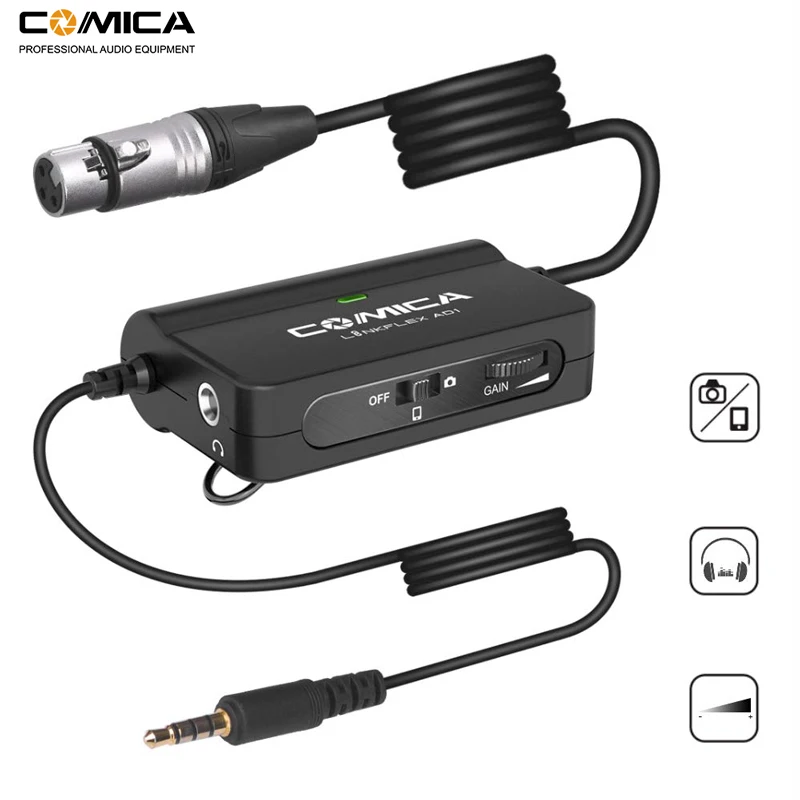 Comica AD1 микрофонный предусилитель XLR до 3 5 мм аудио адаптер к TRS/TRRS для DSLR камеры